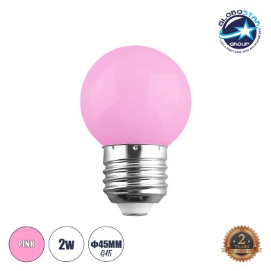 GloboStar® S-40009 Λάμπα LED E27 G45 Γλομπάκι 2W 120lm 260° AC 220-240V IP20 Φ4.5 x Υ6.9cm Ροζ - 2 Χρόνια Εγγύηση